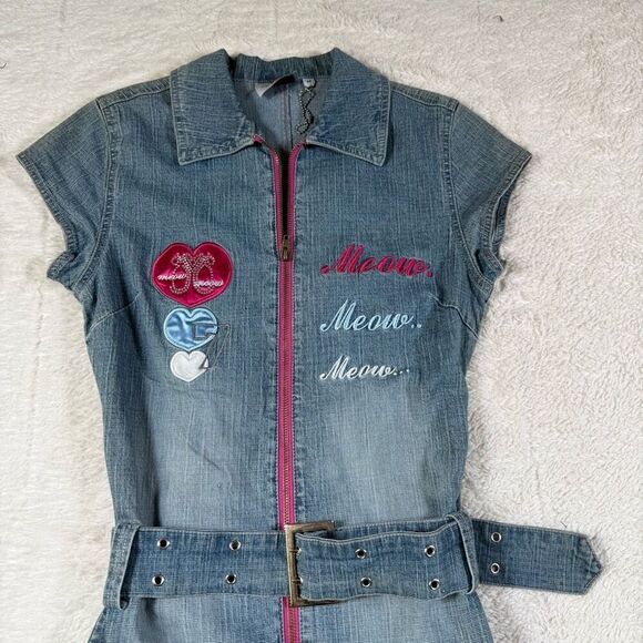 NWT Vintage Y2K Meow Meow Denim Mini Dress - Picture 3 of 6